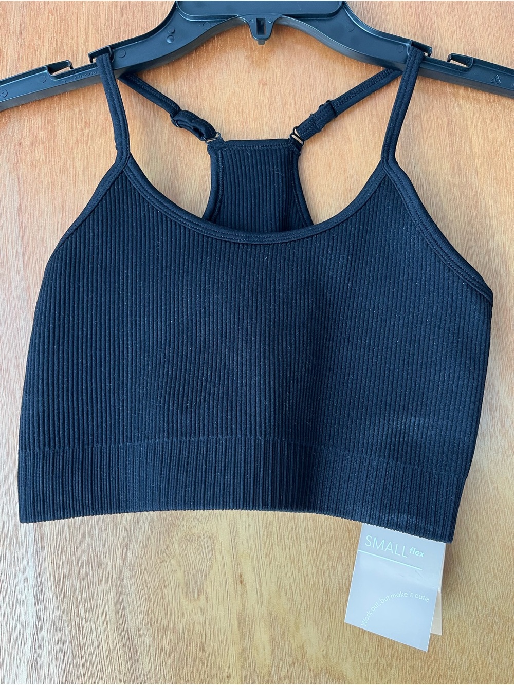 NWT! POPFLEX Black Ribbed Racerback Bralette Adjustable